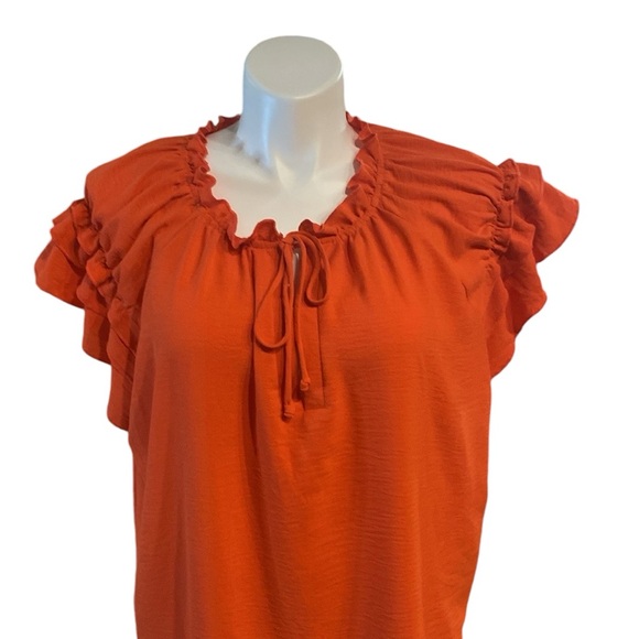 NY Collection Orange Peasant Top With Ruffled Sleeves, Size 3X, EUC - Picture 2 of 10